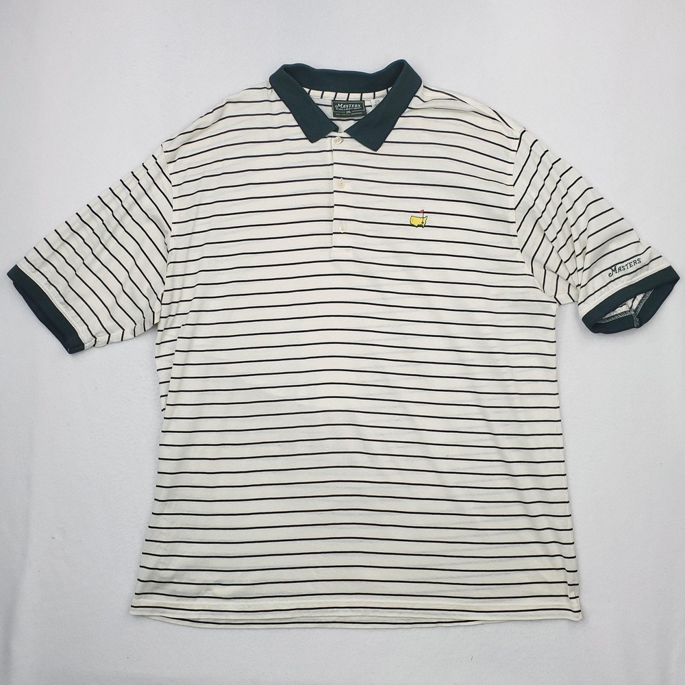 Vintage Masters Collection Shirt Mens XXL Cream Stripe Cotton Golf Polo Augusta